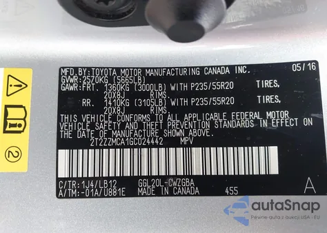 2016 Lexus Rx 350 z USA, uszkodzony, nr VIN 2T2ZZMCA1GC024442